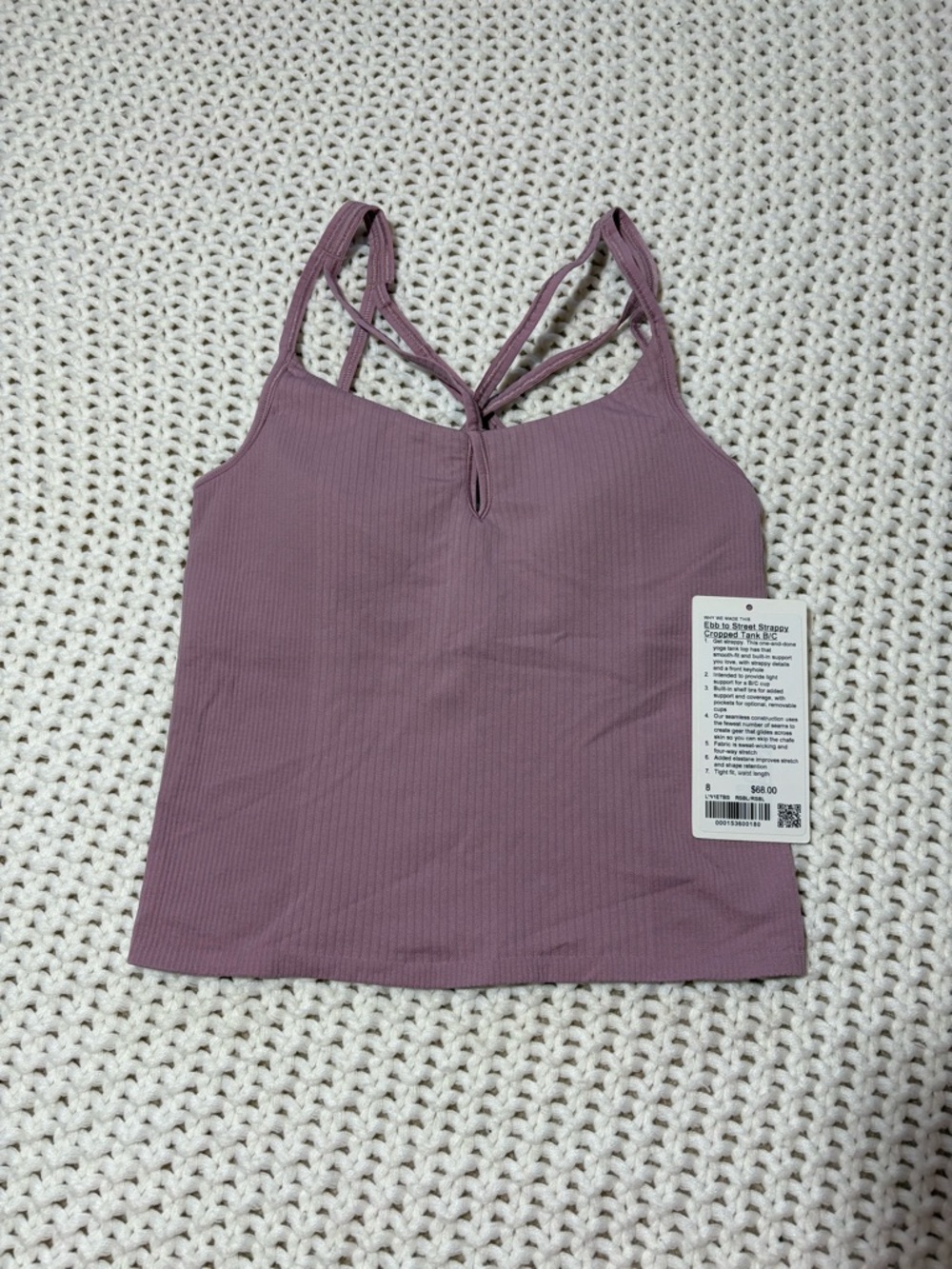 lululemon ebb to street strapping cropped tank b/c in rose blush size 8